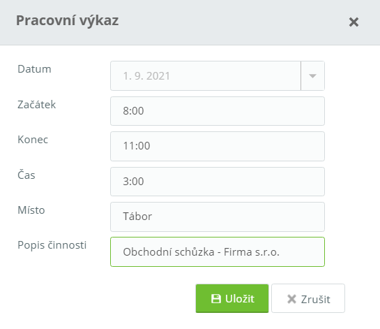 Obr. 52: Pracovní výkaz – doplnění údajů